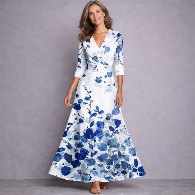 Dalia | Elegancka Maxi Sukienka z Rękawem 3/4