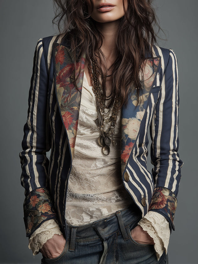 Nina | Klasyczna Retro Boho Pasiasta Marynarka