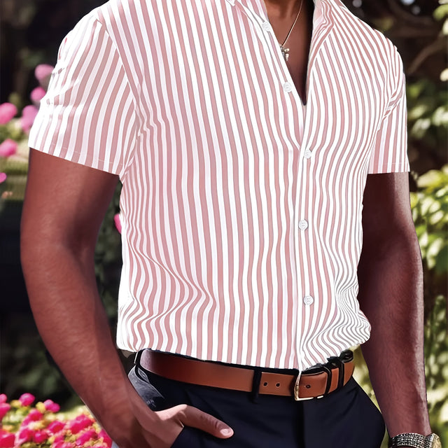 Owen | Elegancka Koszula w Paski z Krótkim Rękawem