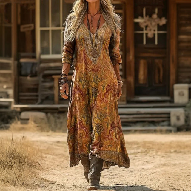 Rachael | Sukienka casualowa z długim rękawem inspirowana stylem vintage