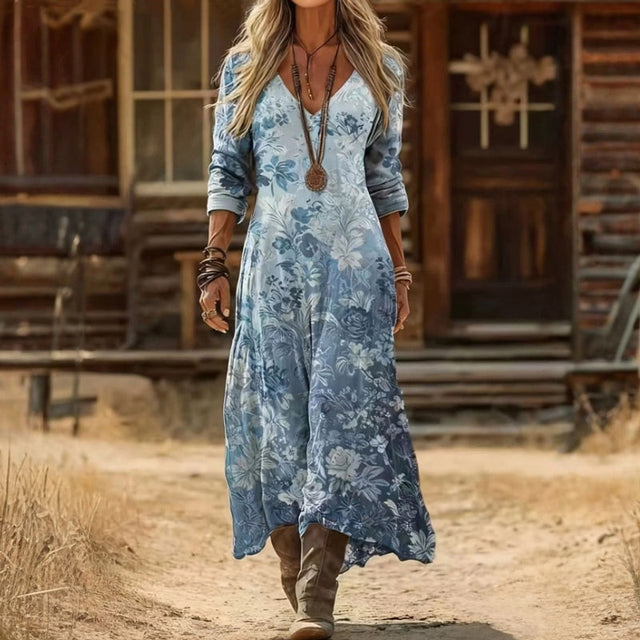 Eliza | Sukienka w stylu vintage z długim rękawem i kwiatowym wzorem