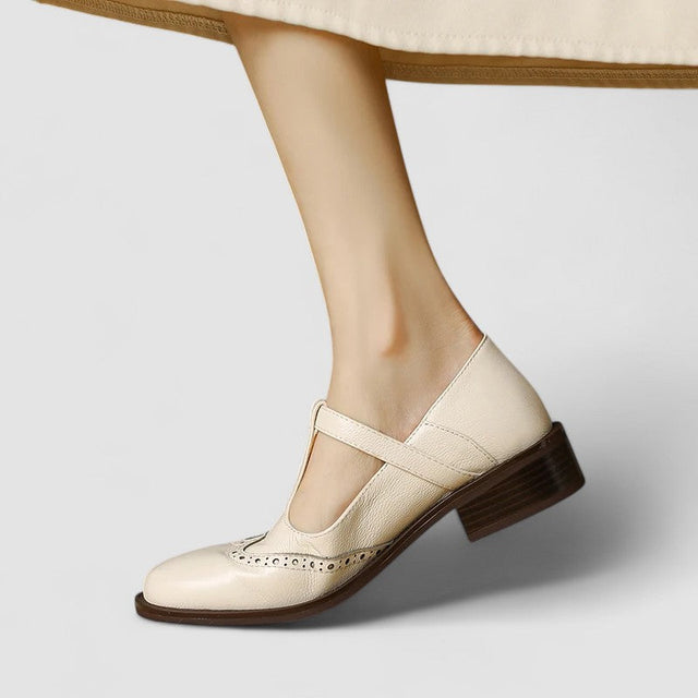 Claudia | Klasyczne Płaskie Buty Mary Jane z T-Bar