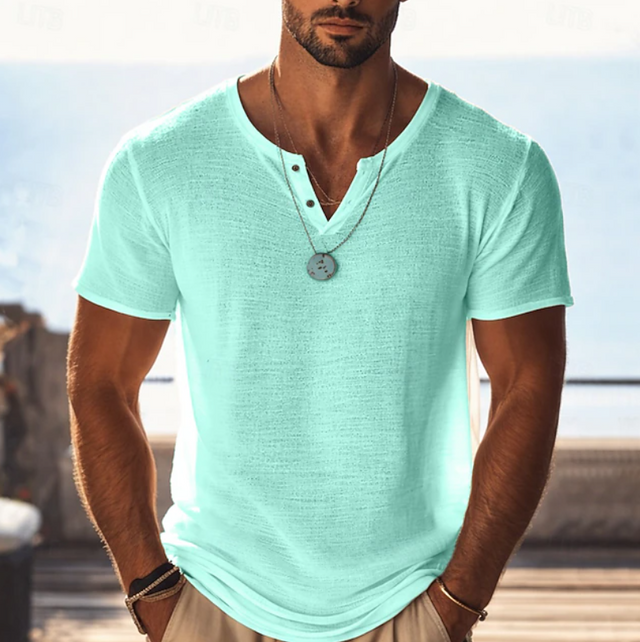 Harvy | Teksturowana koszulka letnia z dekoltem Henley