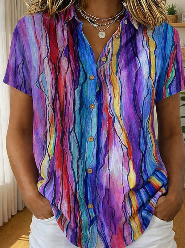 Santoria| Casual Boho Stripe Short Sleeve Shirt