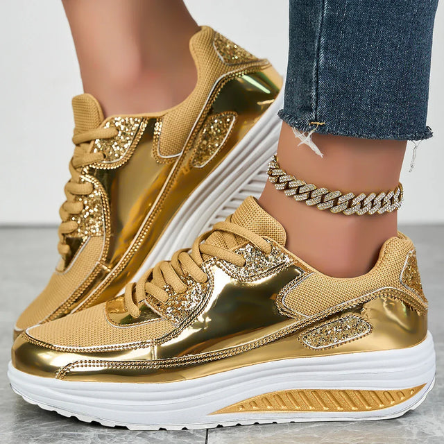 Julia | Lśniące Sneakersy na Platformie