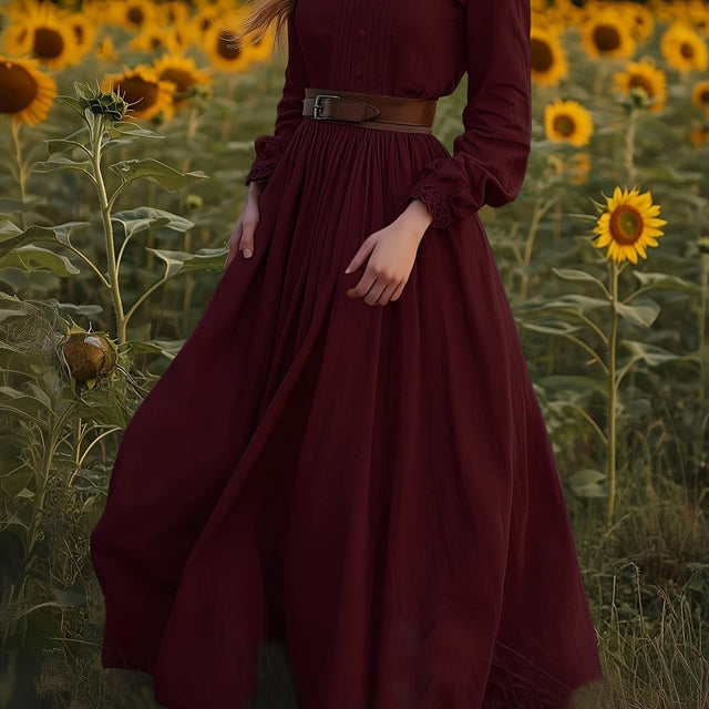 Susannah | Romantyczna Sukienka Maxi z Wysokim Kołnierzem
