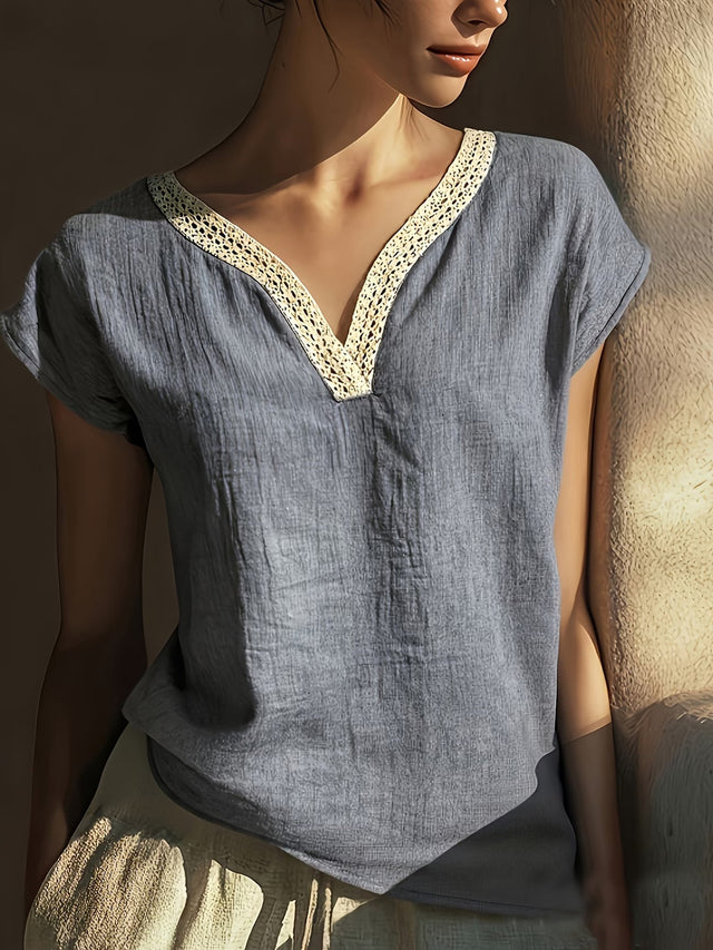 Brinley | Boho Retro Bluzka z Krótkim Rękawem