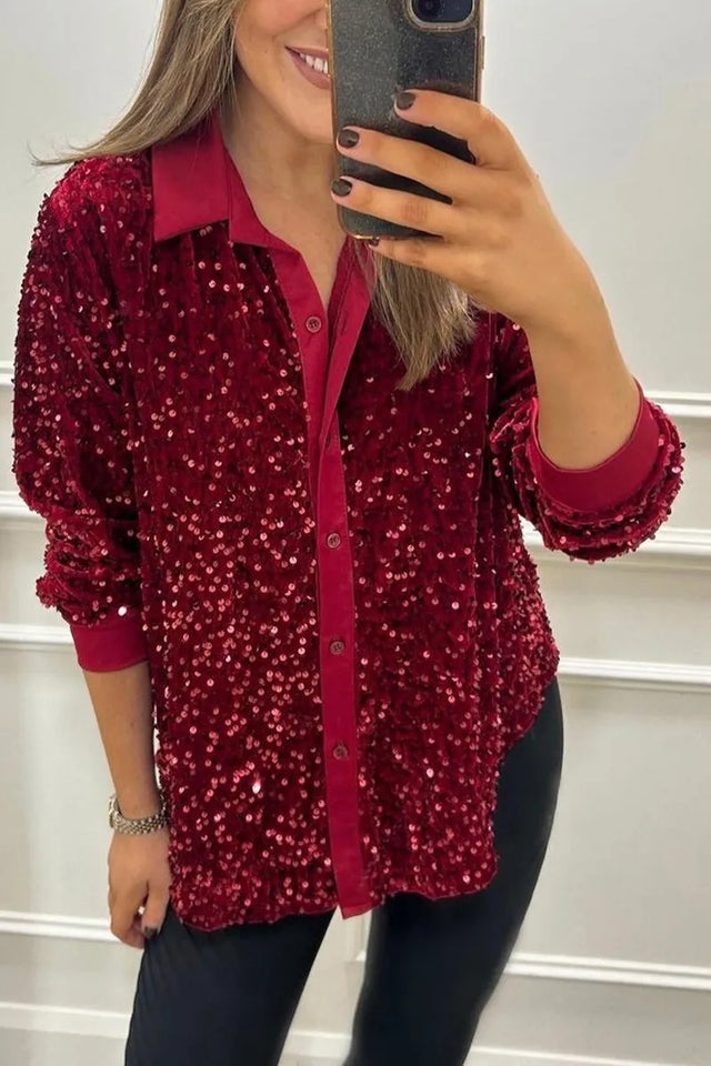 Claudia | Elegancka koszula z połyskiem z kołnierzykiem