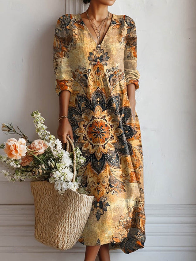 Zariah | Retro Sukienka V-Neck na Co Dzień