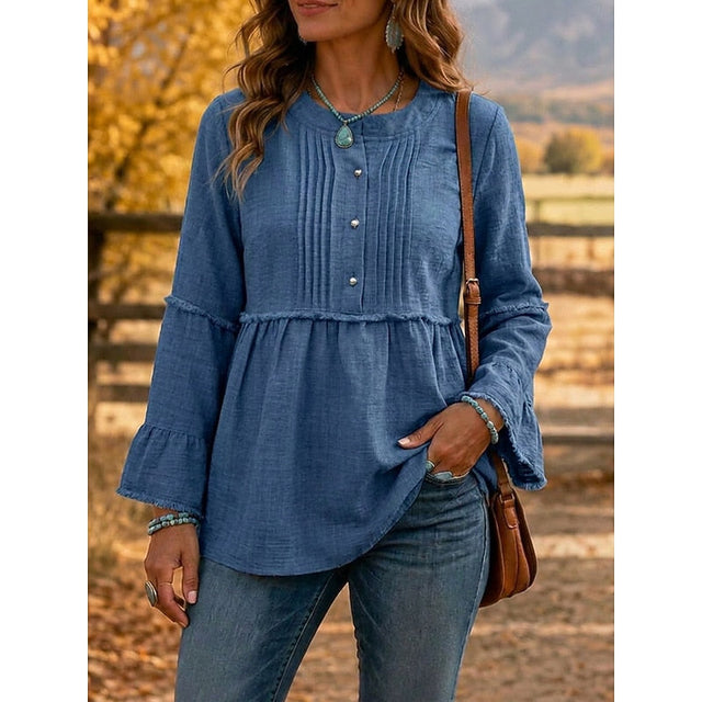 Bethany | Bluzka z Peplum z Zaszytymi Fałdami