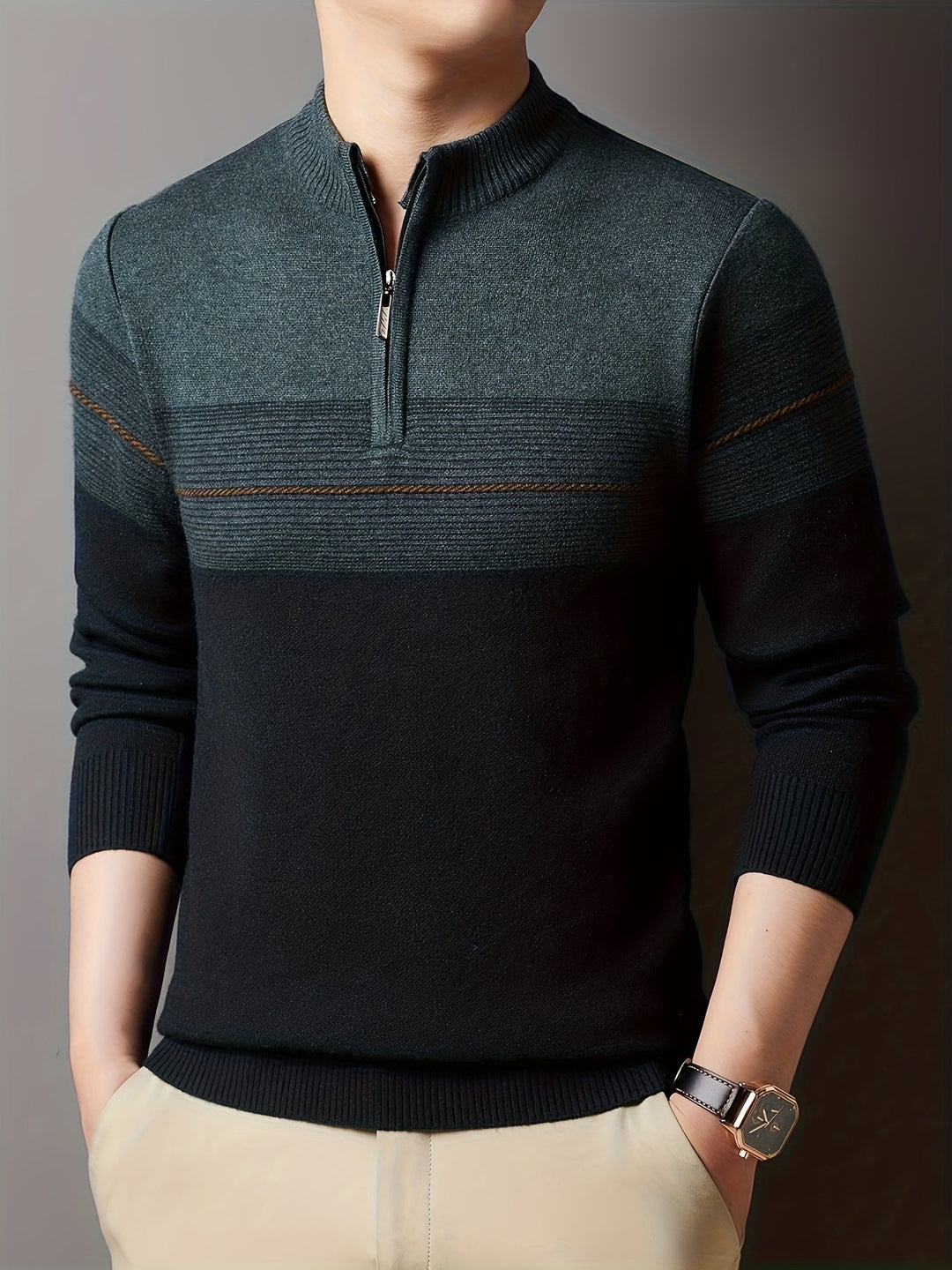 Ambrose | Sweter w paski z pół-zamkiem