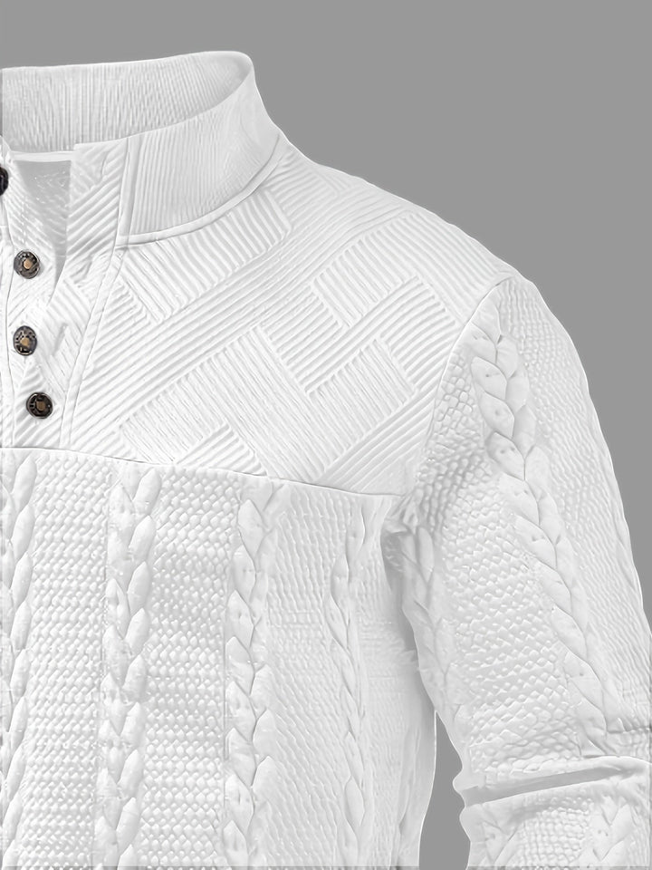 Griffin | Sweter z teksturowanym kołnierzem na guziki