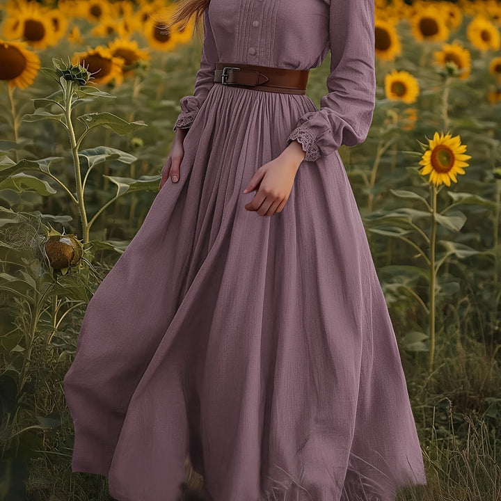 Susannah | Romantyczna Sukienka Maxi z Wysokim Kołnierzem