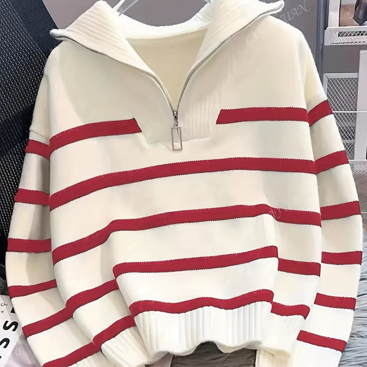 Penelope | Sweter z pół-zamkiem i kołnierzem w paski