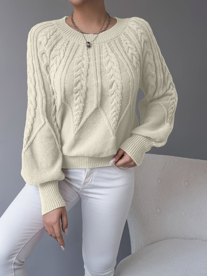 Odette | Sweter z dzianiny w warkocze z lanternowymi rękawami