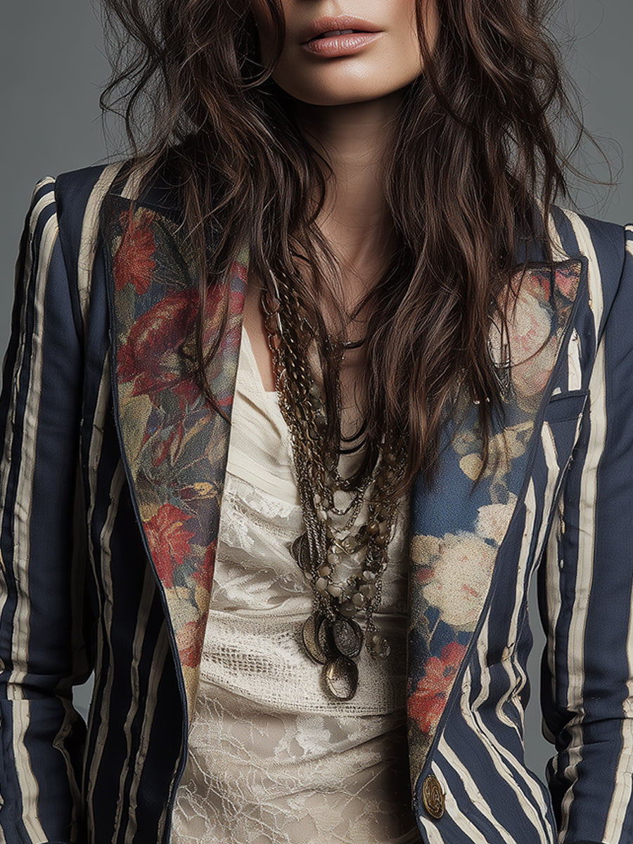 Nina | Klasyczna Retro Boho Pasiasta Marynarka