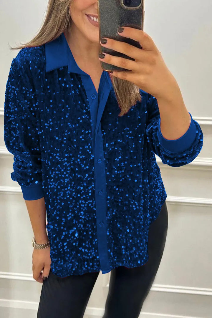 Claudia | Elegancka koszula z połyskiem z kołnierzykiem