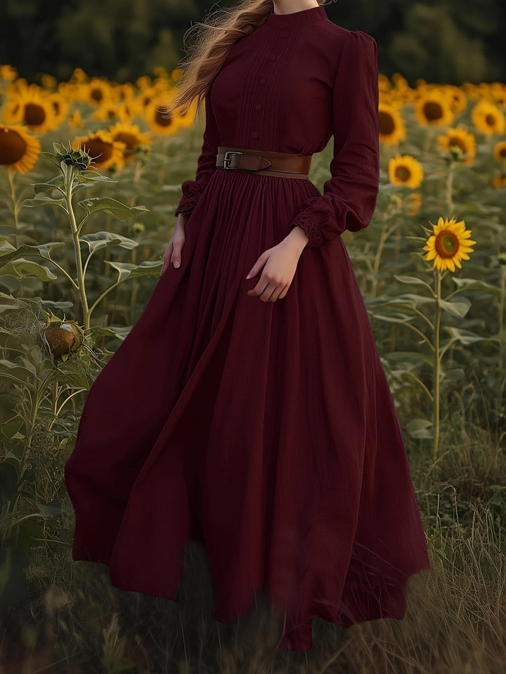 Susannah | Romantyczna Sukienka Maxi z Wysokim Kołnierzem