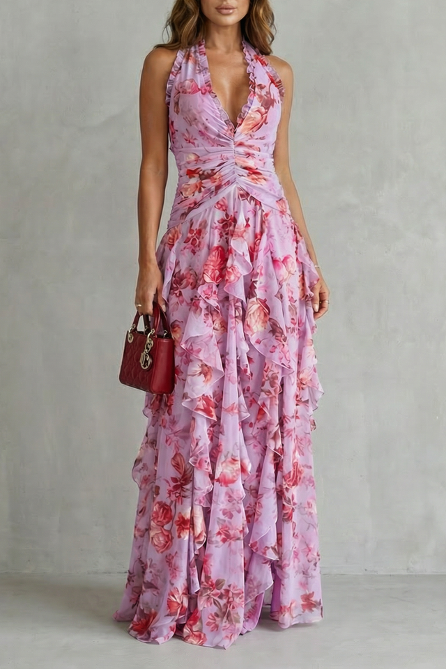 Delilah | Elegancka, bezrękawnikowa sukienka maxi na halter
