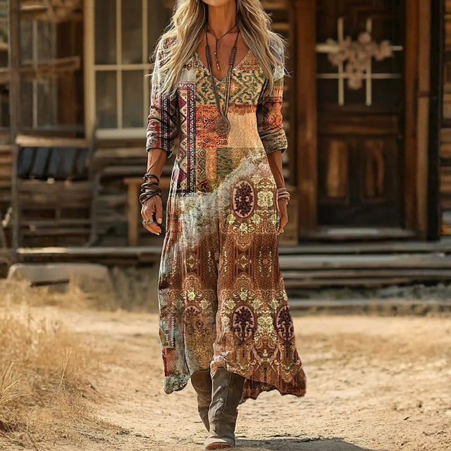 Teresa | Sukienka Casual z Długim Rękawem w Stylu Vintage