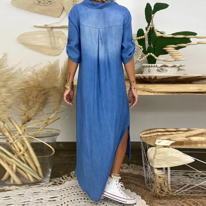 Fatima | Elegancka Sukienka z Rękawem 3/4 w Serek
