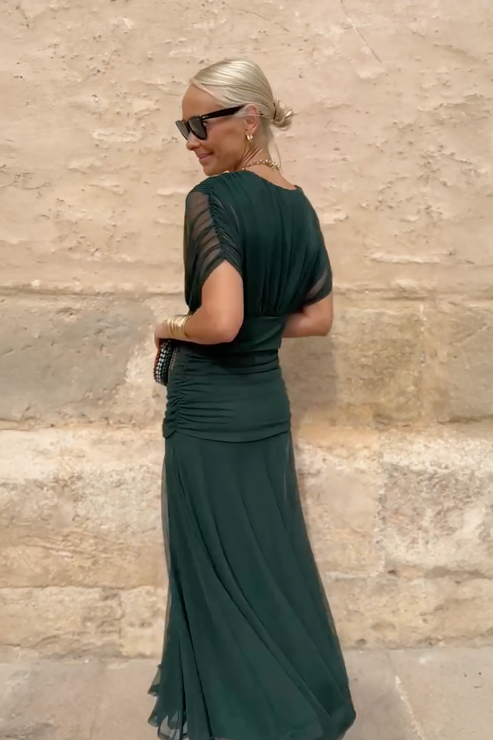 Philippa | Elegancka Sukienka Maxi na Przyjęcie z Dekoltem w Serek