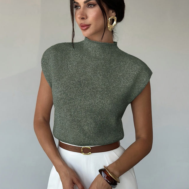 Tamsin | Top z Mock Neck i Krótkim Rękawem