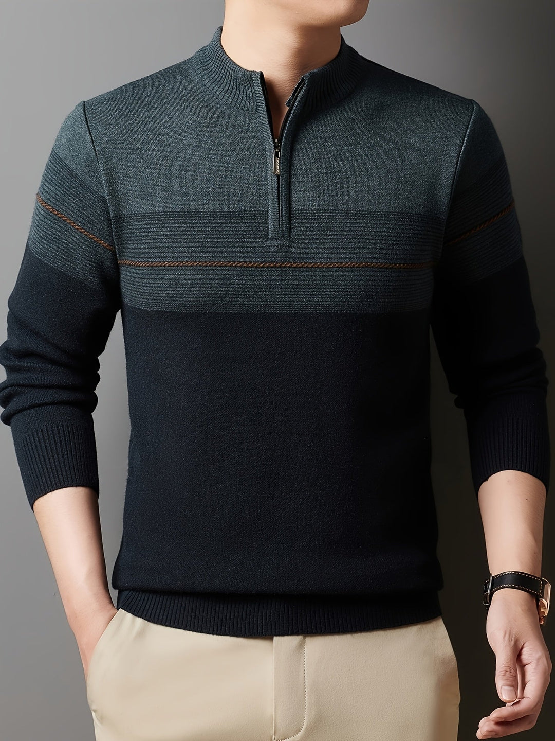 Ambrose | Sweter w paski z pół-zamkiem