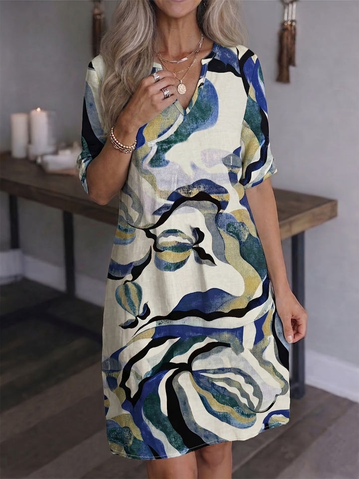 Marion | Sukienka V-Neck Artystyczny Print