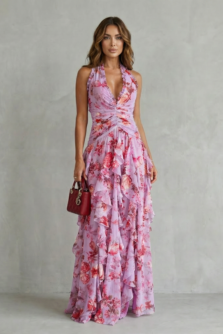 Delilah | Elegancka, bezrękawnikowa sukienka maxi na halter