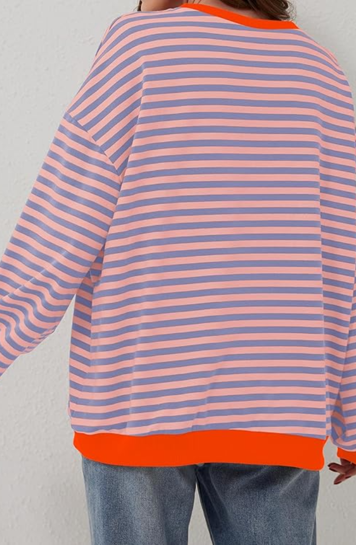 Rozmaryn | Pasiasty Sweter z Okrągłym Dekoltem