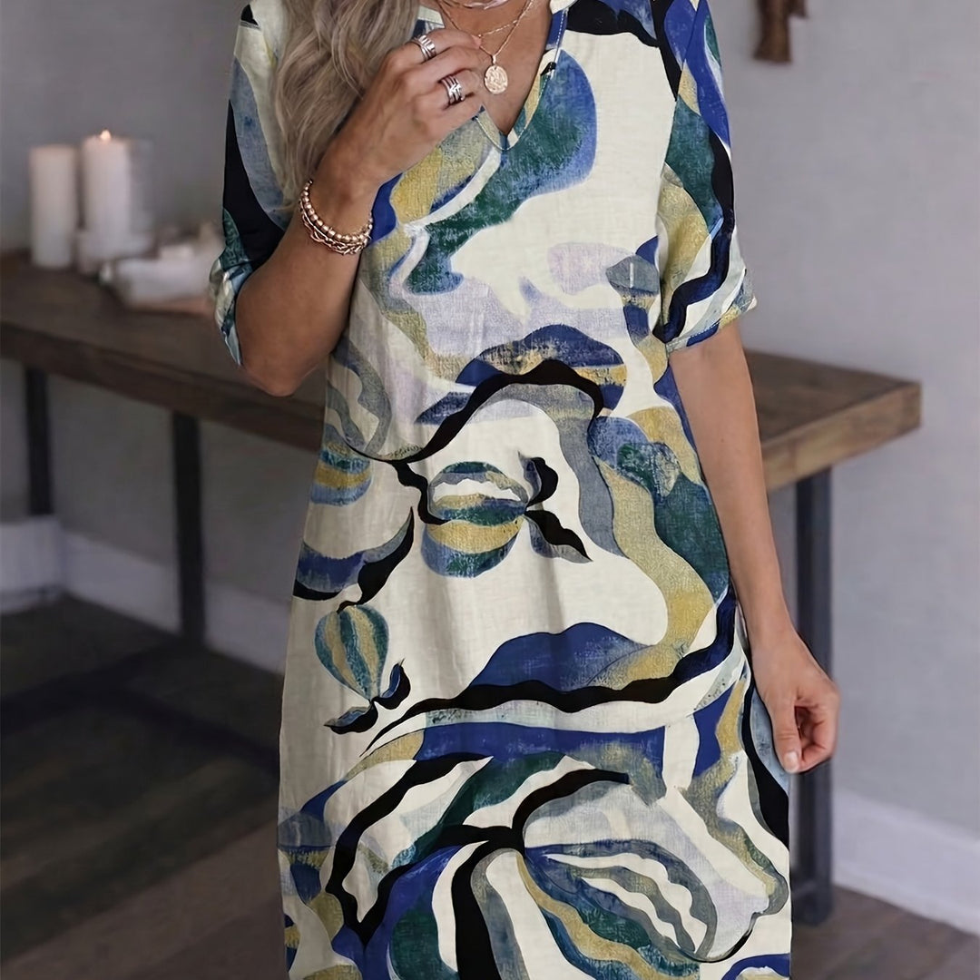 Marion | Sukienka V-Neck Artystyczny Print