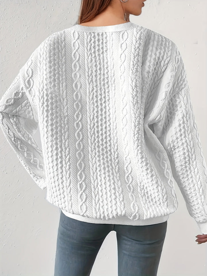 Maisie | Sweter z teksturą warkocza z okrągłym dekoltem