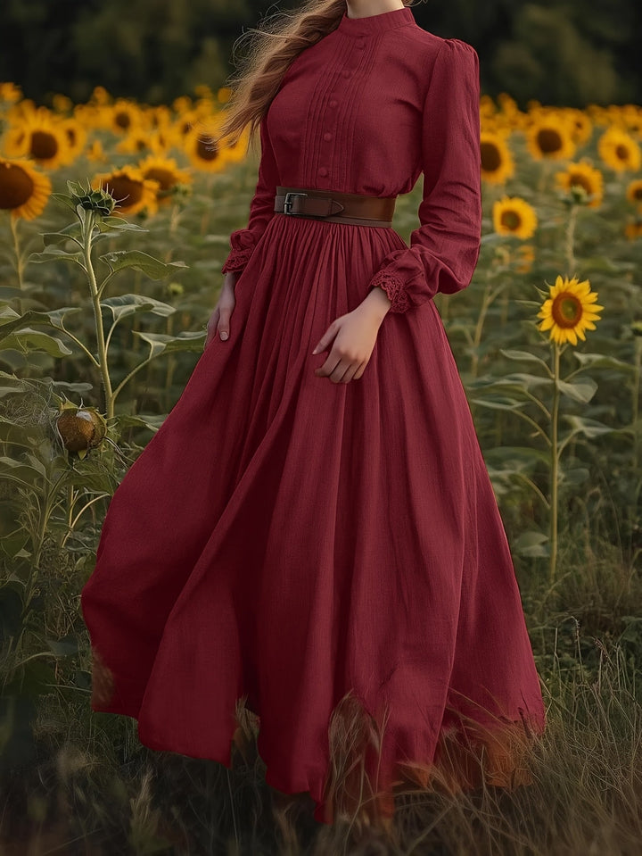 Susannah | Romantyczna Sukienka Maxi z Wysokim Kołnierzem