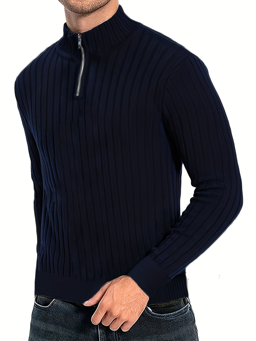 Hayden | Sweter z ribbingu z półzamkiem