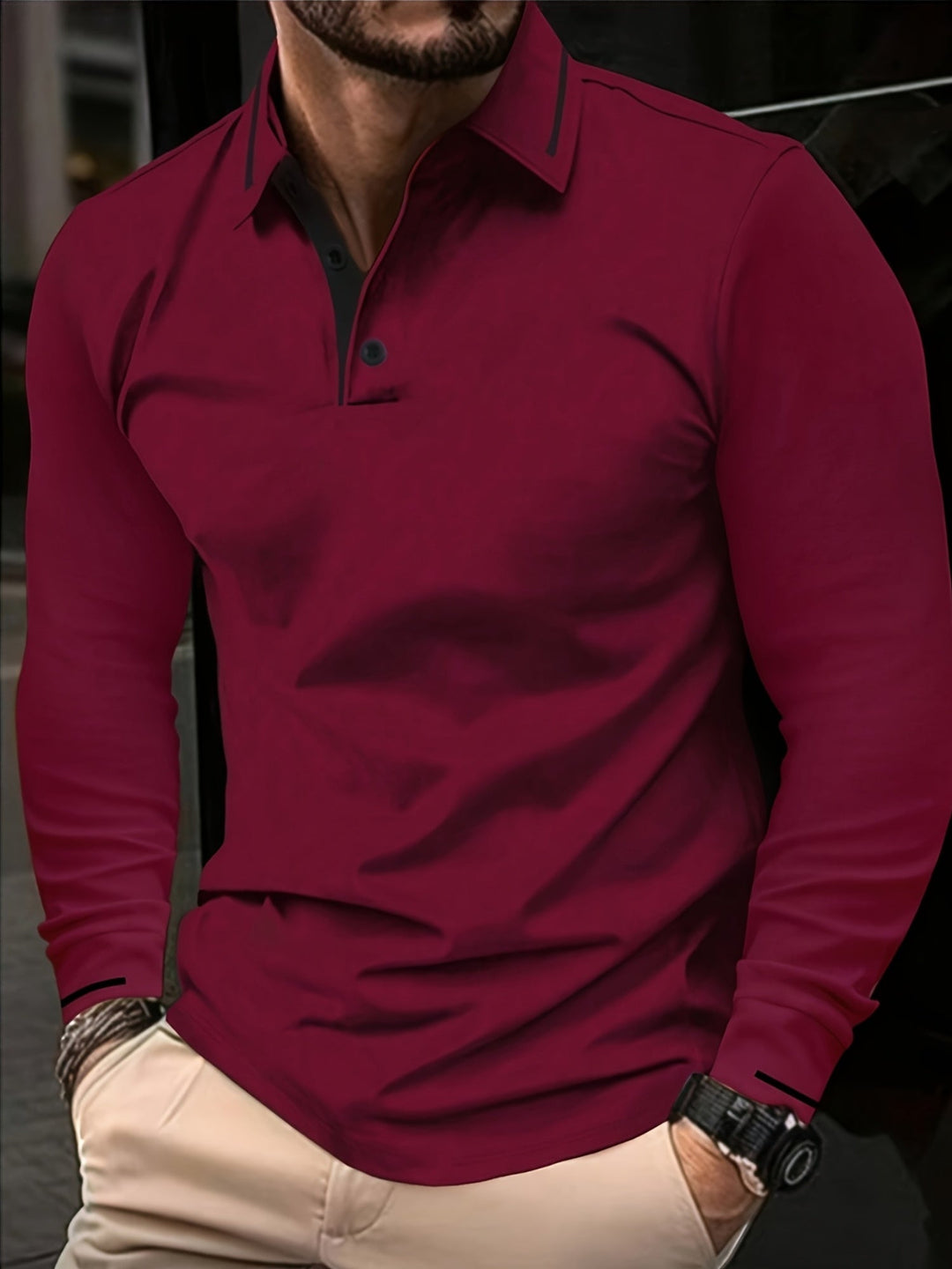 Reginald | Elegancka Koszula Polo z Długim Rękawem