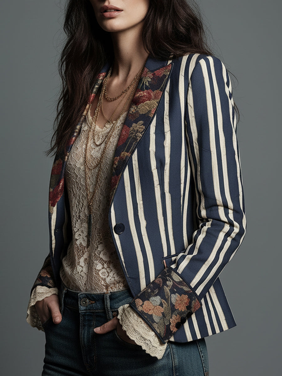 Nina | Klasyczna Retro Boho Pasiasta Marynarka