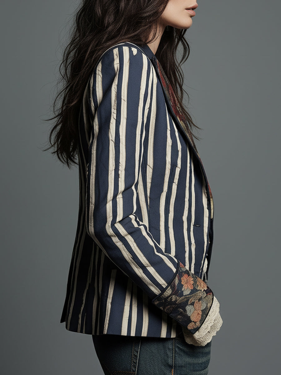 Nina | Klasyczna Retro Boho Pasiasta Marynarka