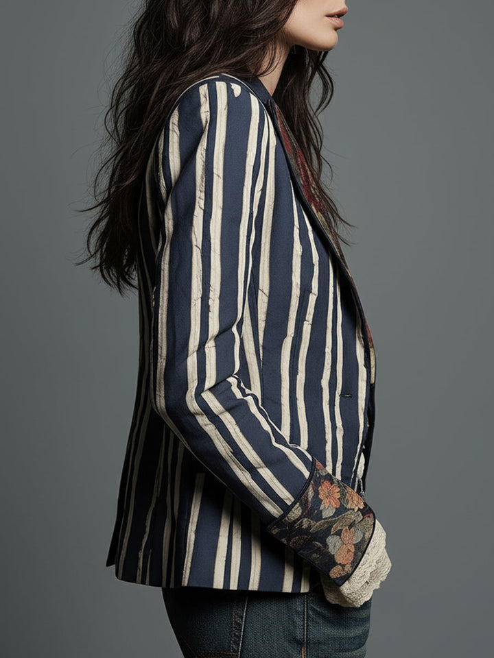 Nina | Klasyczna Retro Boho Pasiasta Marynarka