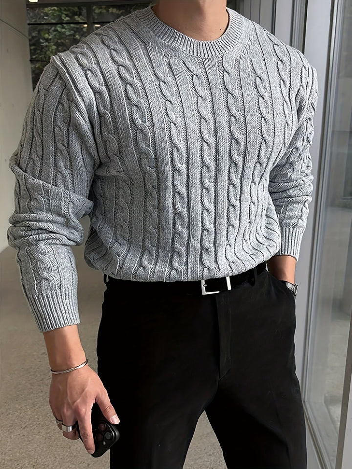 Gareth | Sweter z okrągłym dekoltem z splotem w warkocze