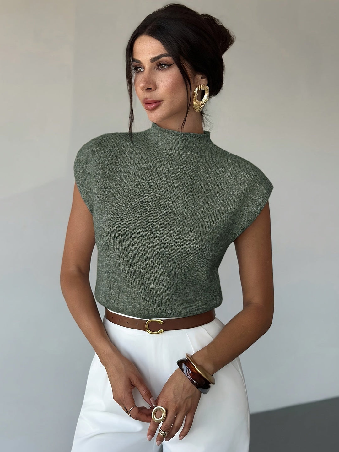 Tamsin | Top z Mock Neck i Krótkim Rękawem