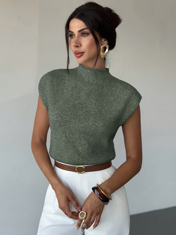 Tamsin | Top z Mock Neck i Krótkim Rękawem