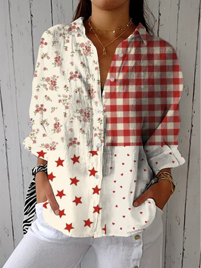 Clementina | Elegancka Bluzka w Multikolorowym Patchworku