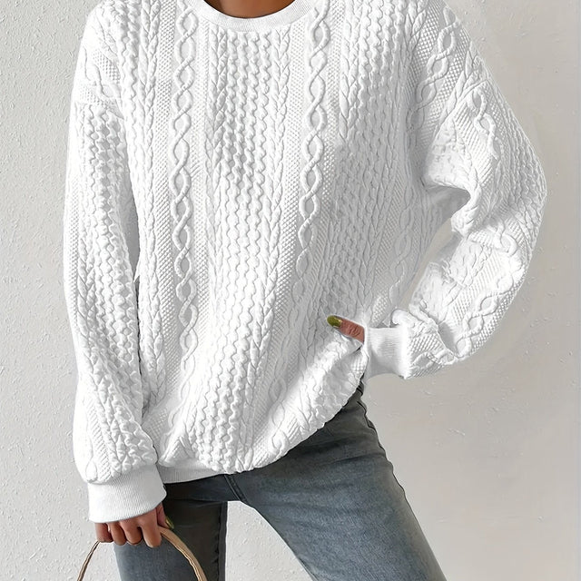 Maisie | Sweter z teksturą warkocza z okrągłym dekoltem