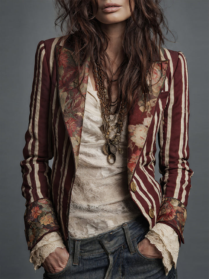 Nina | Klasyczna Retro Boho Pasiasta Marynarka