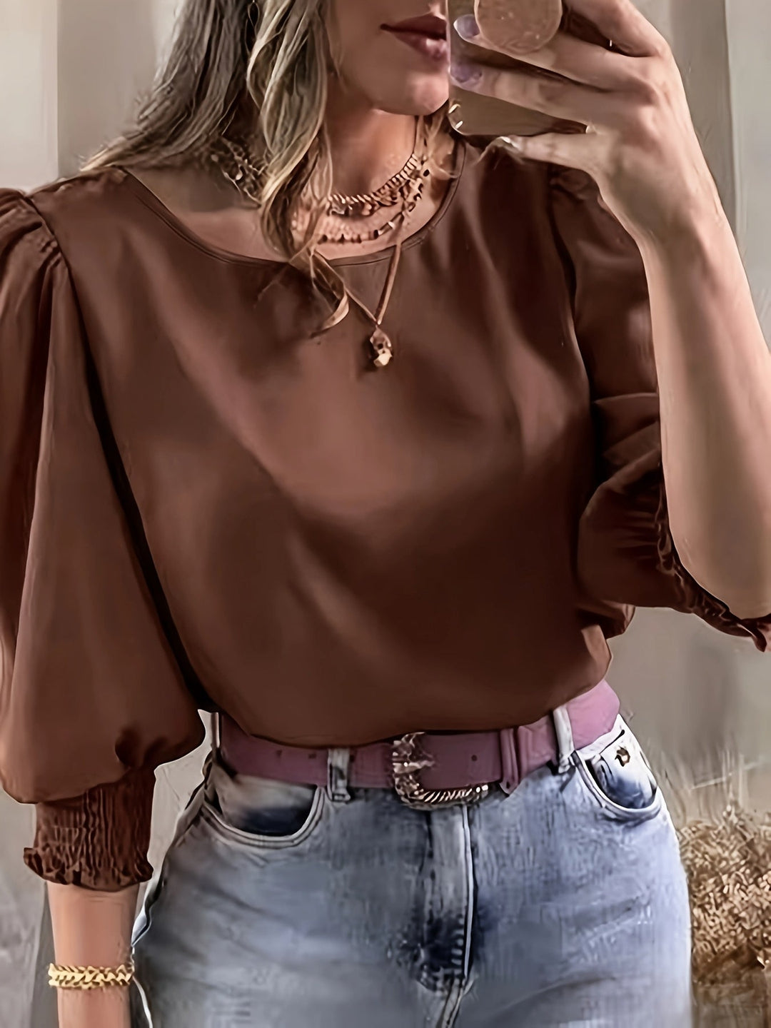 Gwyneth | Elegancka Bluzka z Bufiastymi Rękawami