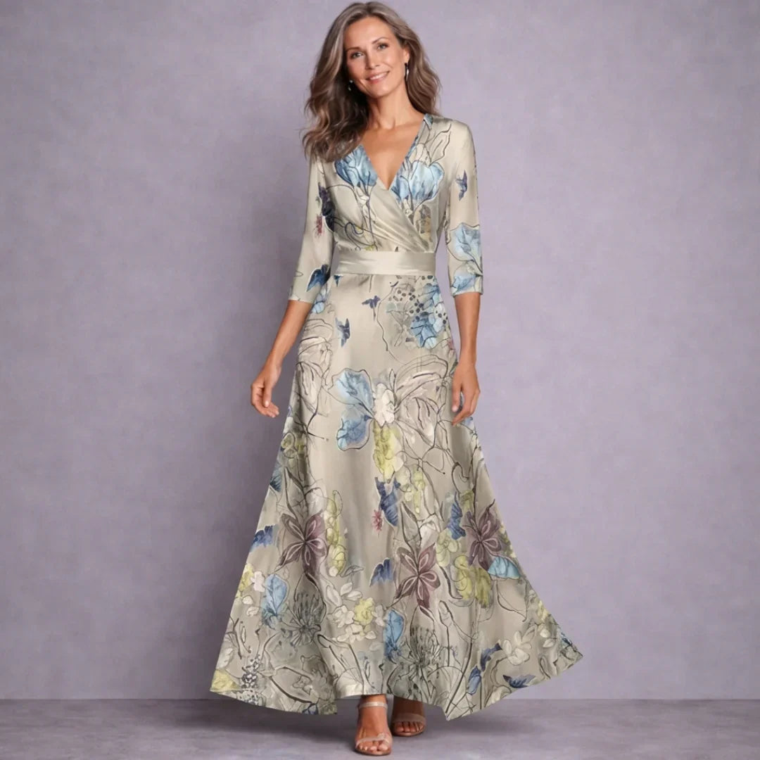 Dalia | Elegancka Maxi Sukienka z Rękawem 3/4
