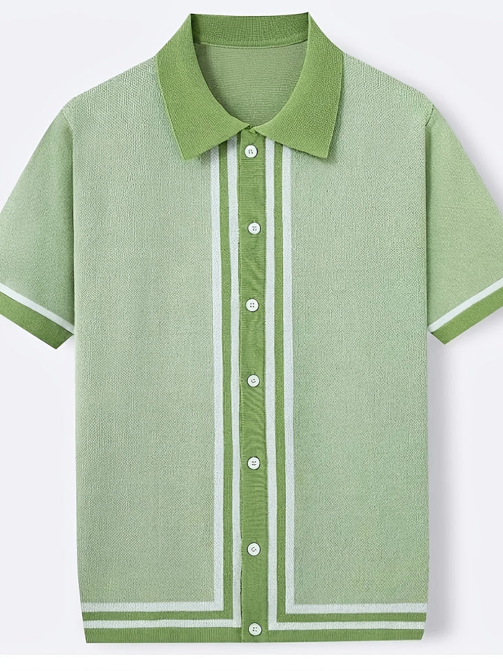 Malcolm | Retro Pasiasty Polo z Krótkim Rękawem
