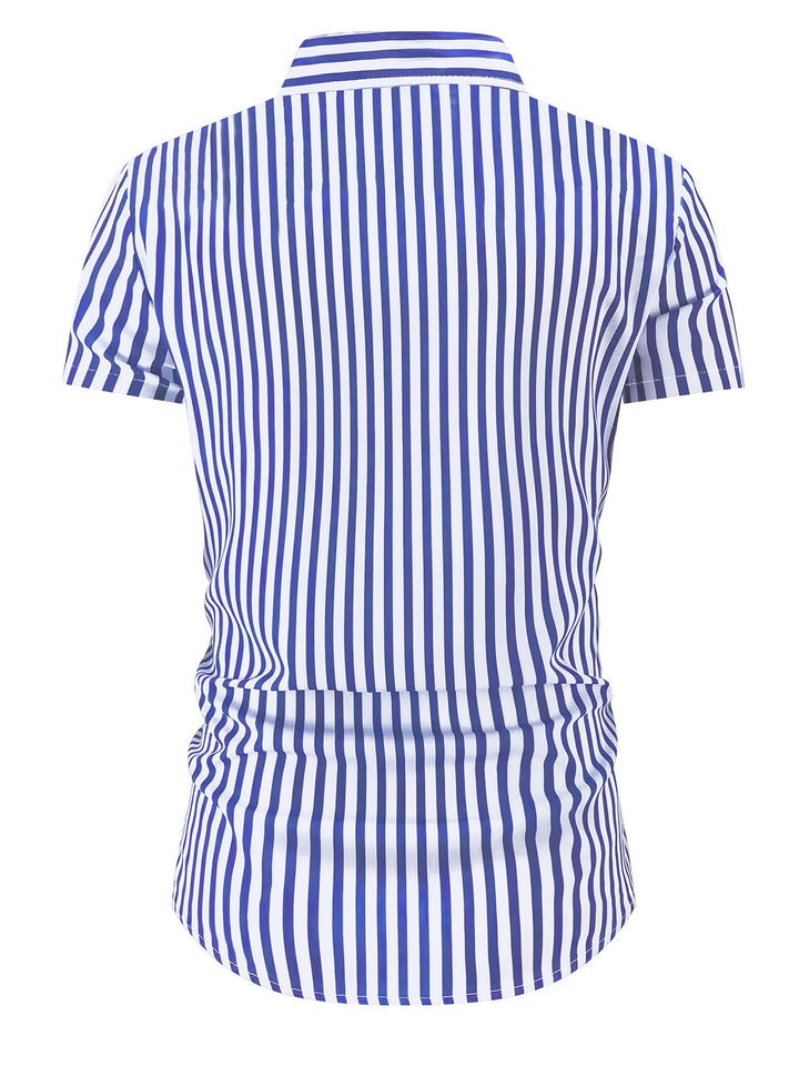 Owen | Elegancka Koszula w Paski z Krótkim Rękawem