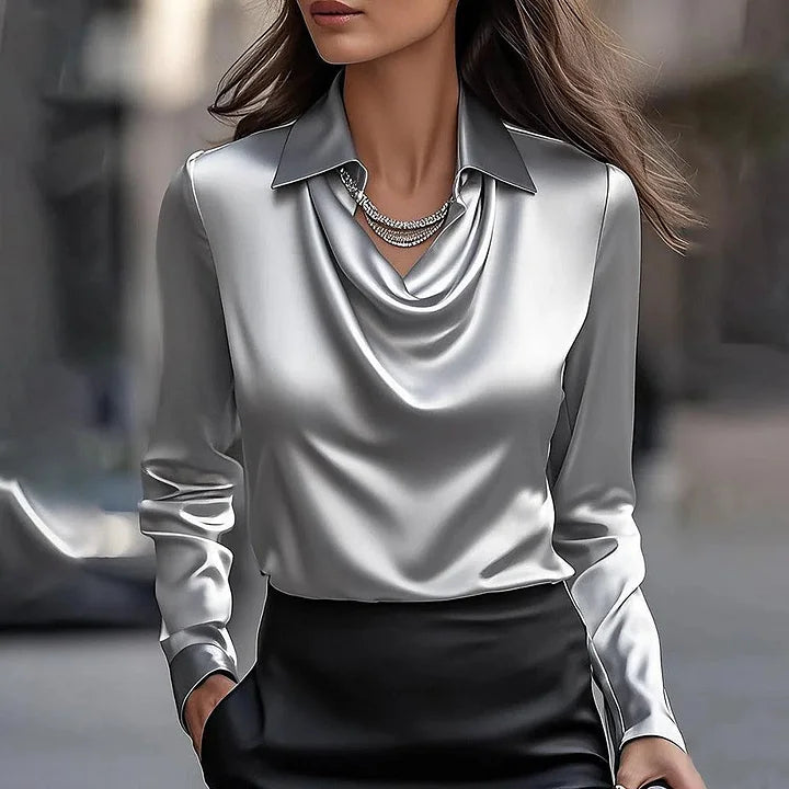 Merlinda | Elegancka Bluzka Satynowa z Drapowanym Dekoltem